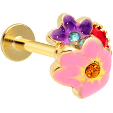 Load image into Gallery viewer, 16G 5/16 Red Blue Gem Gold Tone Multi Flower Labret Monroe Tragus
