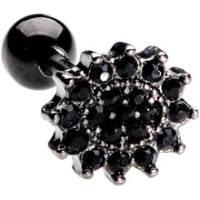 Load image into Gallery viewer, 16G 1/4 Black Gem Floral Burst Halloween Cartilage Tragus
