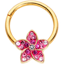 Load image into Gallery viewer, 16G 3/8 Purple Gem Gold Tone Fabulous Flower Hinged Segment Ring
