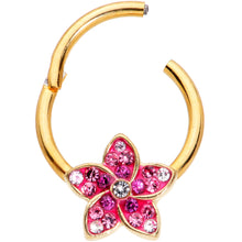 Load image into Gallery viewer, 16G 3/8 Purple Gem Gold Tone Fabulous Flower Hinged Segment Ring
