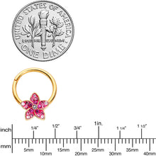 Load image into Gallery viewer, 16G 3/8 Purple Gem Gold Tone Fabulous Flower Hinged Segment Ring
