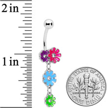 Load image into Gallery viewer, Clear Gem Floral Garland Pink Purple Flower Dangle Belly Ring
