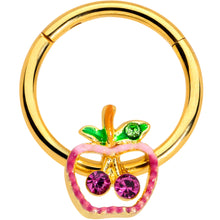 Load image into Gallery viewer, 16G 3/8 Pink Purple Gem Gold Hue Apple Cherry Hinged Segment Ring
