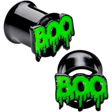 Load image into Gallery viewer, Green Boo Halloween Double Flare Plug Set
