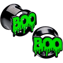 Load image into Gallery viewer, Green Boo Halloween Double Flare Plug Set
