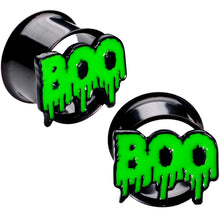 Load image into Gallery viewer, Green Boo Halloween Double Flare Plug Set
