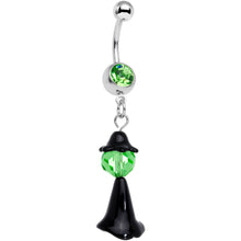 Load image into Gallery viewer, Green Gem Spooky Witch Halloween Dangle Belly Ring
