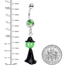 Load image into Gallery viewer, Green Gem Spooky Witch Halloween Dangle Belly Ring
