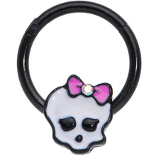 Load image into Gallery viewer, 16G 3/8 Aurora Gem Black Kawaii Skull Hinged Segment Ring
