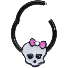 Load image into Gallery viewer, 16G 3/8 Aurora Gem Black Kawaii Skull Hinged Segment Ring
