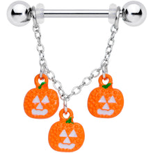 将图片加载到图库查看器，14G 9/16 Pumpkin Halloween Chain Dangle Nipple Ring Set

