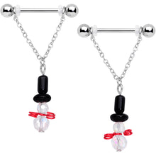 Load image into Gallery viewer, 14G 11/16 Aurora Gem Snowman Christmas Dangle Nipple Ring Set
