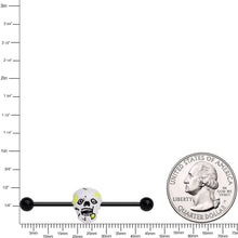 Load image into Gallery viewer, 14G Black Skull Halloween Industrial Barbell 38mm
