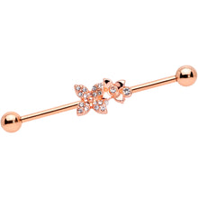 Load image into Gallery viewer, 14G Clear Gem Rose Gold Tone Butterfly Industrial Barbell 38mm
