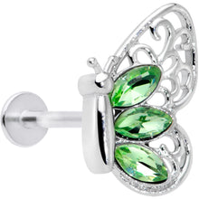 Load image into Gallery viewer, 16G 5/16 Green Gem Lacy Butterfly Labret Monroe Tragus
