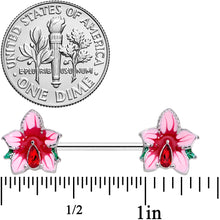 将图片加载到图库查看器，14G 9/16 Red Gem Exotic Flower Barbell Nipple Ring Set
