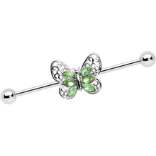 Load image into Gallery viewer, 14G Green Gem Lacy Butterfly Industrial Barbell 38mm
