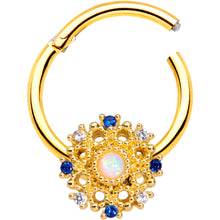将图片加载到图库查看器，16G 3/8 Gold Tone White Synthetic Opal Sun Hinged Segment Ring
