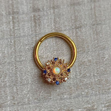 将图片加载到图库查看器，16G 3/8 Gold Tone White Synthetic Opal Sun Hinged Segment Ring
