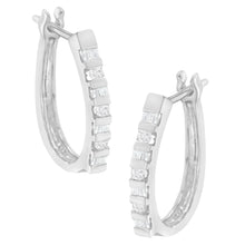 将图片加载到图库查看器，10K Yellow Gold Round and Baguette Cut Diamond Oblong Hinged Leverback Hoop Earrings (Â¼ Cttw, I-J Color, I2-I3 Clarity)
