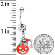 Load image into Gallery viewer, Clear Pink Gem Kitty Pumpkin Surprise Halloween Dangle Belly Ring
