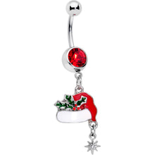 将图片加载到图库查看器，Clear Red Gem Jolly Santa Hat Christmas Dangle Belly Ring
