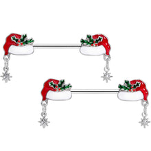 Load image into Gallery viewer, 14G 9/16 Clear Gem Jolly Santa Hat Christmas Nipple Ring Set
