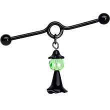 Load image into Gallery viewer, 14G Green Gem Black Witch Halloween Dangle Project Bar 38mm
