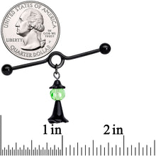Load image into Gallery viewer, 14G Green Gem Black Witch Halloween Dangle Project Bar 38mm
