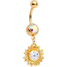 Load image into Gallery viewer, Aurora Gem Gold Tone Scintillating Sunflower Dangle Belly Ring
