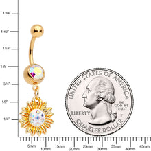 Load image into Gallery viewer, Aurora Gem Gold Tone Scintillating Sunflower Dangle Belly Ring
