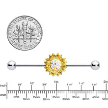Load image into Gallery viewer, 14G Aurora Gem Scintillating Sunflower Industrial Barbell 38mm
