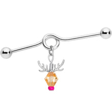 Load image into Gallery viewer, 14G Tan Red Gem Reindeer Christmas Dangle Project Bar 38mm
