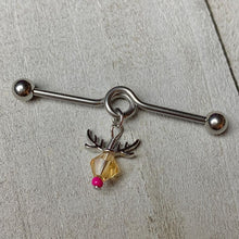 Load image into Gallery viewer, 14G Tan Red Gem Reindeer Christmas Dangle Project Bar 38mm
