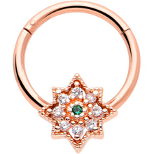 将图片加载到图库查看器，16G 3/8 Green Gem Rose Gold Tone Evening Star Hinged Segment Ring
