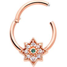 将图片加载到图库查看器，16G 3/8 Green Gem Rose Gold Tone Evening Star Hinged Segment Ring
