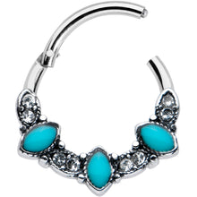 Load image into Gallery viewer, 16G 3/8 Clear Blue Gem Southwestern Ovals Hinged Segment Ring
