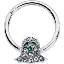 Load image into Gallery viewer, 16G 3/8 Clear Gem Green Eye Halloween Ghost Hinged Segment Ring

