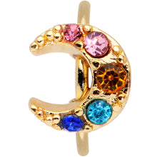 Load image into Gallery viewer, 20G 5/16 Rainbow Gem Gold Tone Crescent Moon Nose Hoop
