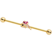 Load image into Gallery viewer, 14G Purple Gem Gold Tone Dainty Dolphin Industrial Barbell 38mm
