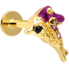 Load image into Gallery viewer, 16G 5/16 Purple Gem Gold Tone Dainty Dolphin Labret Monroe Tragus
