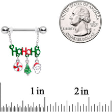Load image into Gallery viewer, 14G 11/16 Ho Ho Ho Santa Christmas Chain Dangle Nipple Ring Set
