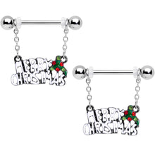 Load image into Gallery viewer, 14G 11/16 Red Gem Merry Christmas Dangle Nipple Ring Set

