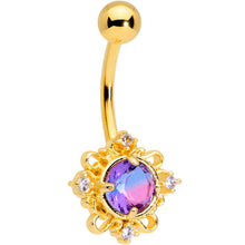 Load image into Gallery viewer, Purple Tourmaline Gold Tone Filigree Frame Belly Ring
