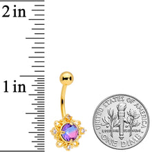 Load image into Gallery viewer, Purple Tourmaline Gold Tone Filigree Frame Belly Ring
