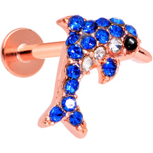 Load image into Gallery viewer, 16G 5/16 Blue Gem Rose Gold Tone Dolphin Labret Monroe Tragus
