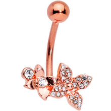 Load image into Gallery viewer, Clear Gem Rose Gold Tone Butterfly Flower Glam Belly Ring
