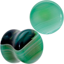 将图片加载到图库查看器，Natural Green Line Agate Stone Saddle Plug Set
