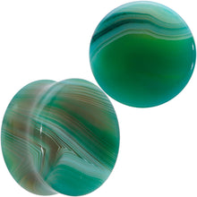 将图片加载到图库查看器，Natural Green Line Agate Stone Saddle Plug Set
