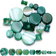 将图片加载到图库查看器，Natural Green Line Agate Stone Saddle Plug Set
